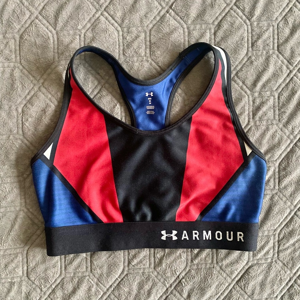 UNDER ARMOUR Mid Patriot Pride USA Sports Bra Compression Womens Medium Active